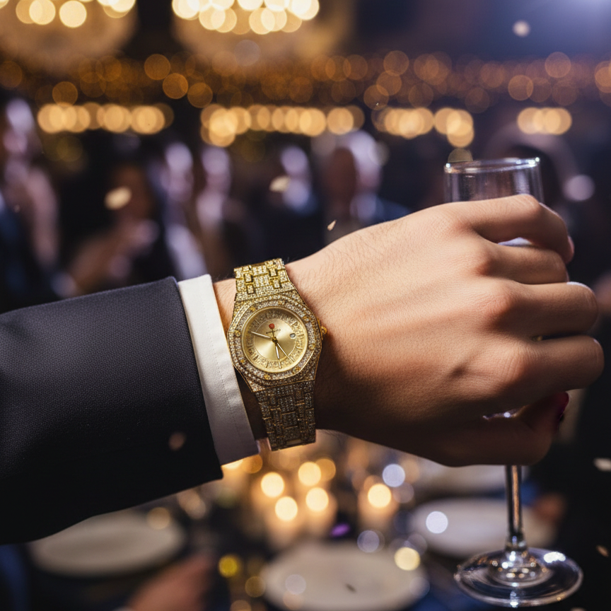 Luxury Gold Diamond-Studded Wrist Watch - Image 2
