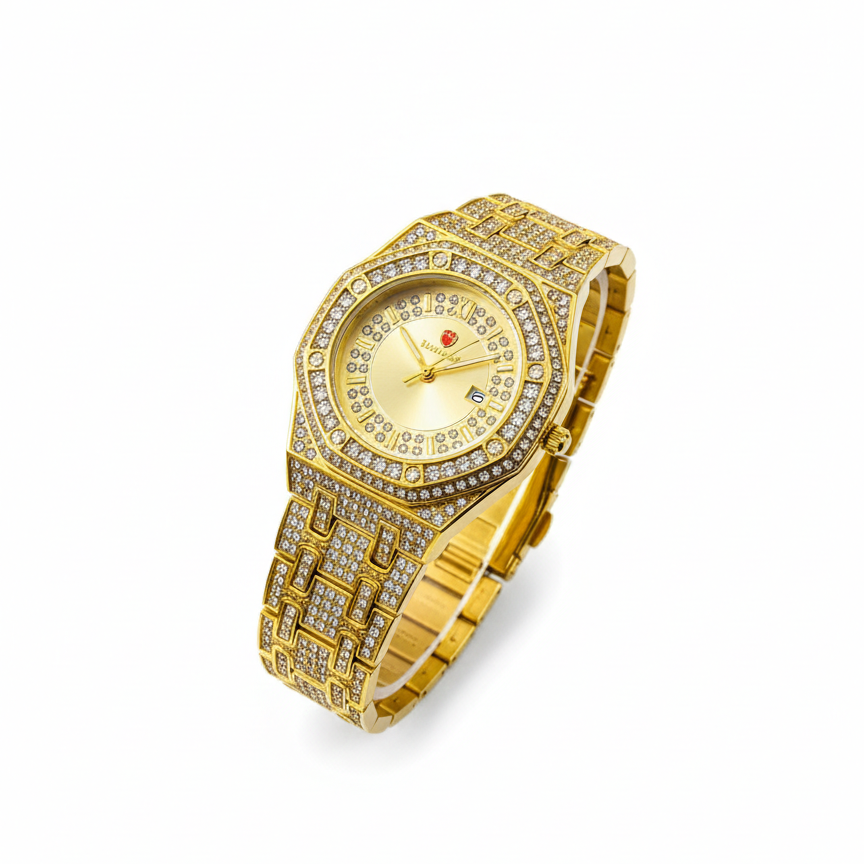 Luxury Gold Diamond-Studded Wrist Watch - Image 6