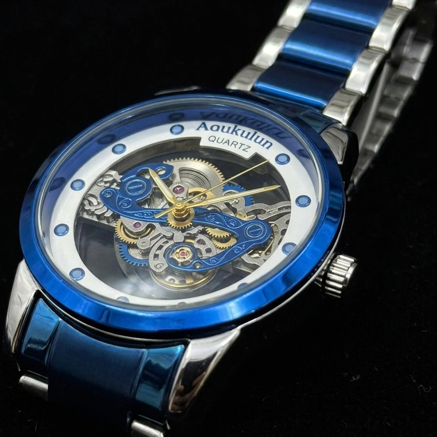 Luxury Skeleton Dial Quartz Watch - Image 4