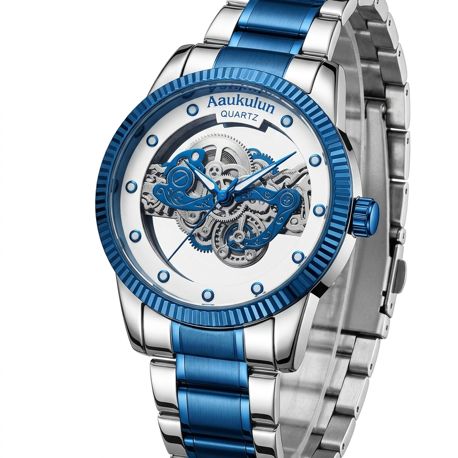 Luxury Skeleton Dial Quartz Watch - Image 5