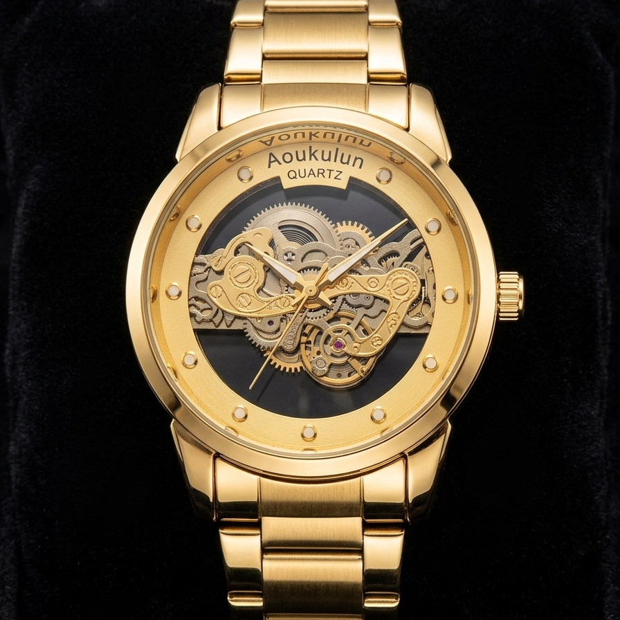 Luxury Skeleton Dial Quartz Watch - Image 2