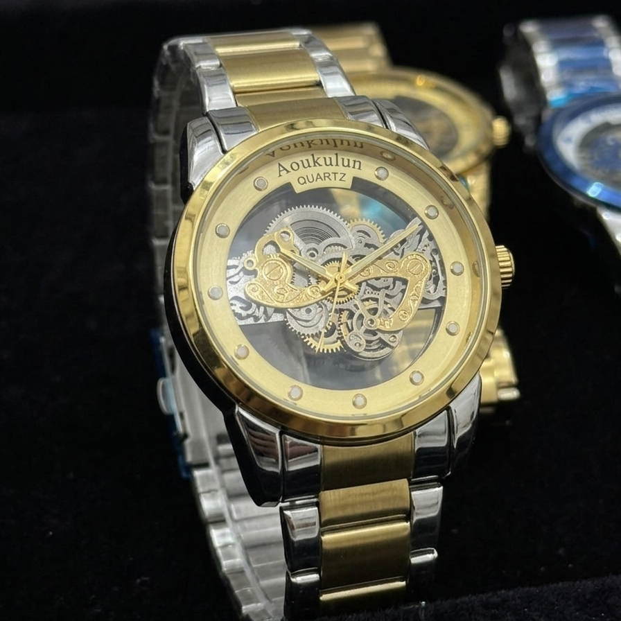 Luxury Skeleton Dial Quartz Watch - Image 6