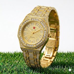 Luxury Gold Diamond-Studded Wrist Watch