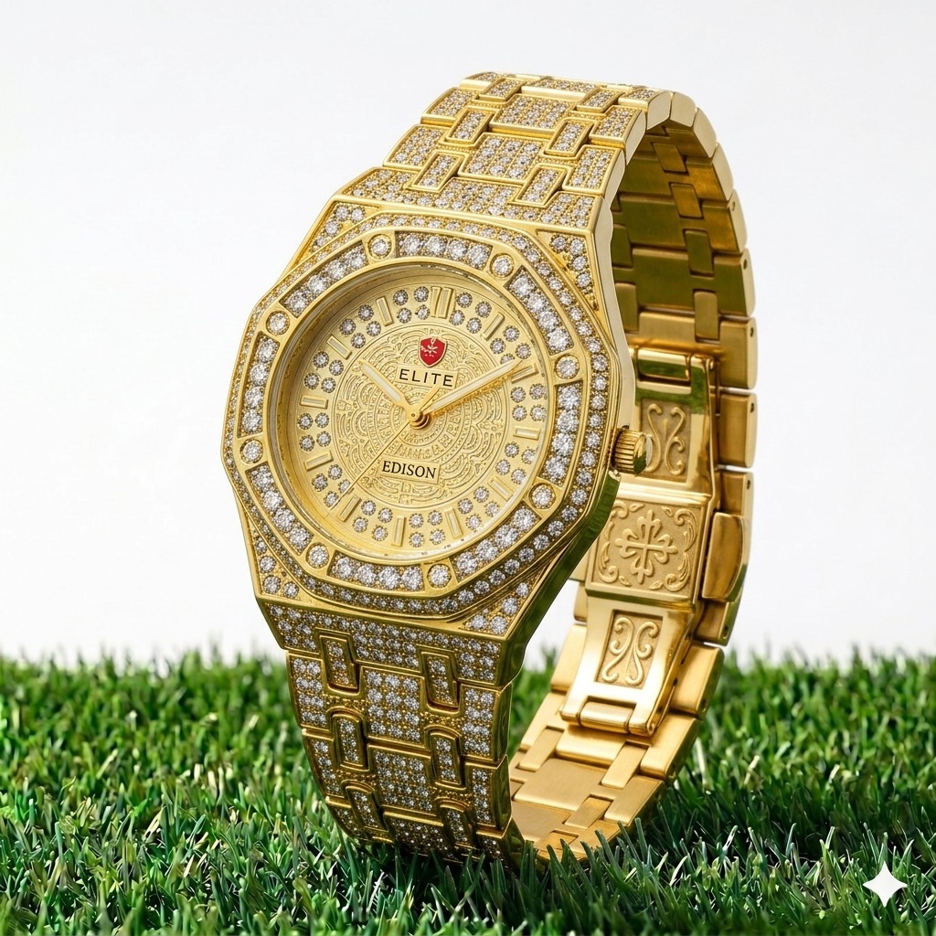 Luxury Gold Diamond-Studded Wrist Watch